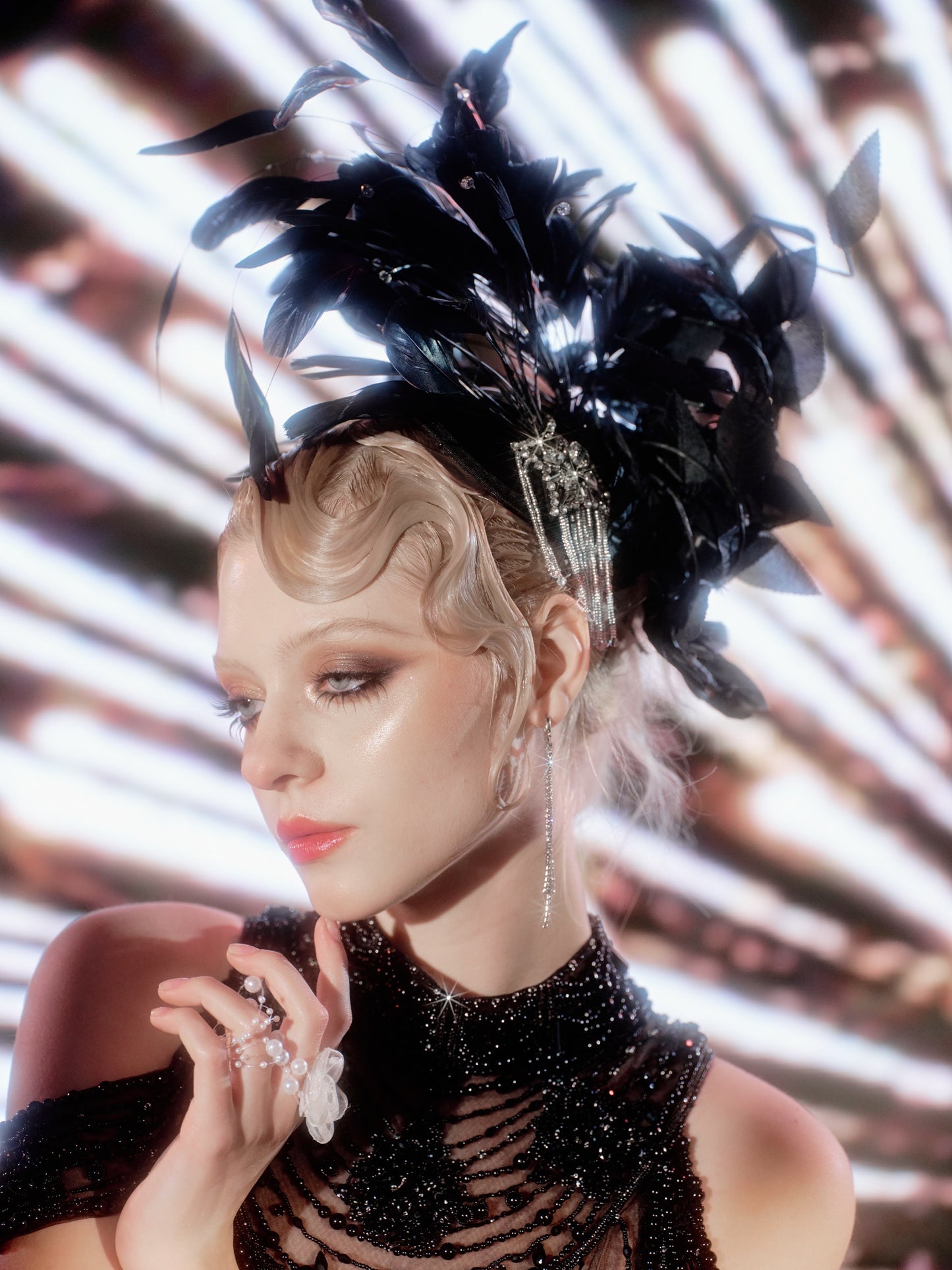V&LOVE Crystal Rhinestone Feather Headpiece — view 1