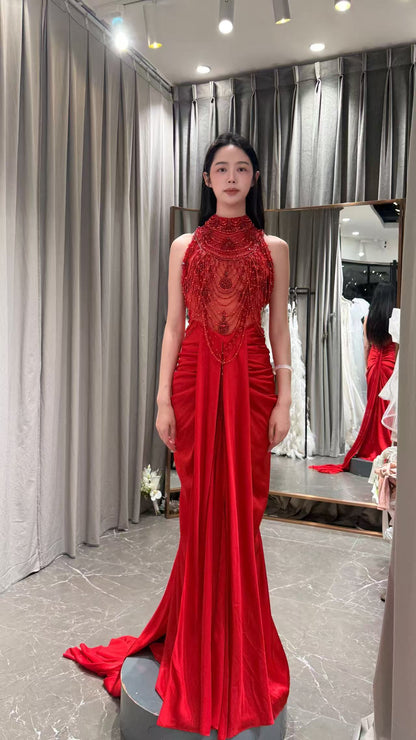 Crystal Draped Evening Gown – TB24003