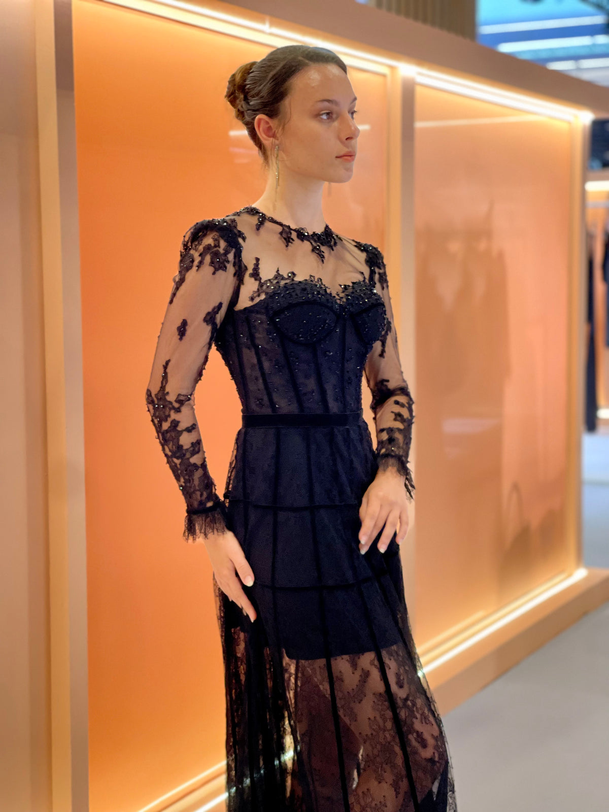 Sheer Lace Corset Evening Gown – TB24005