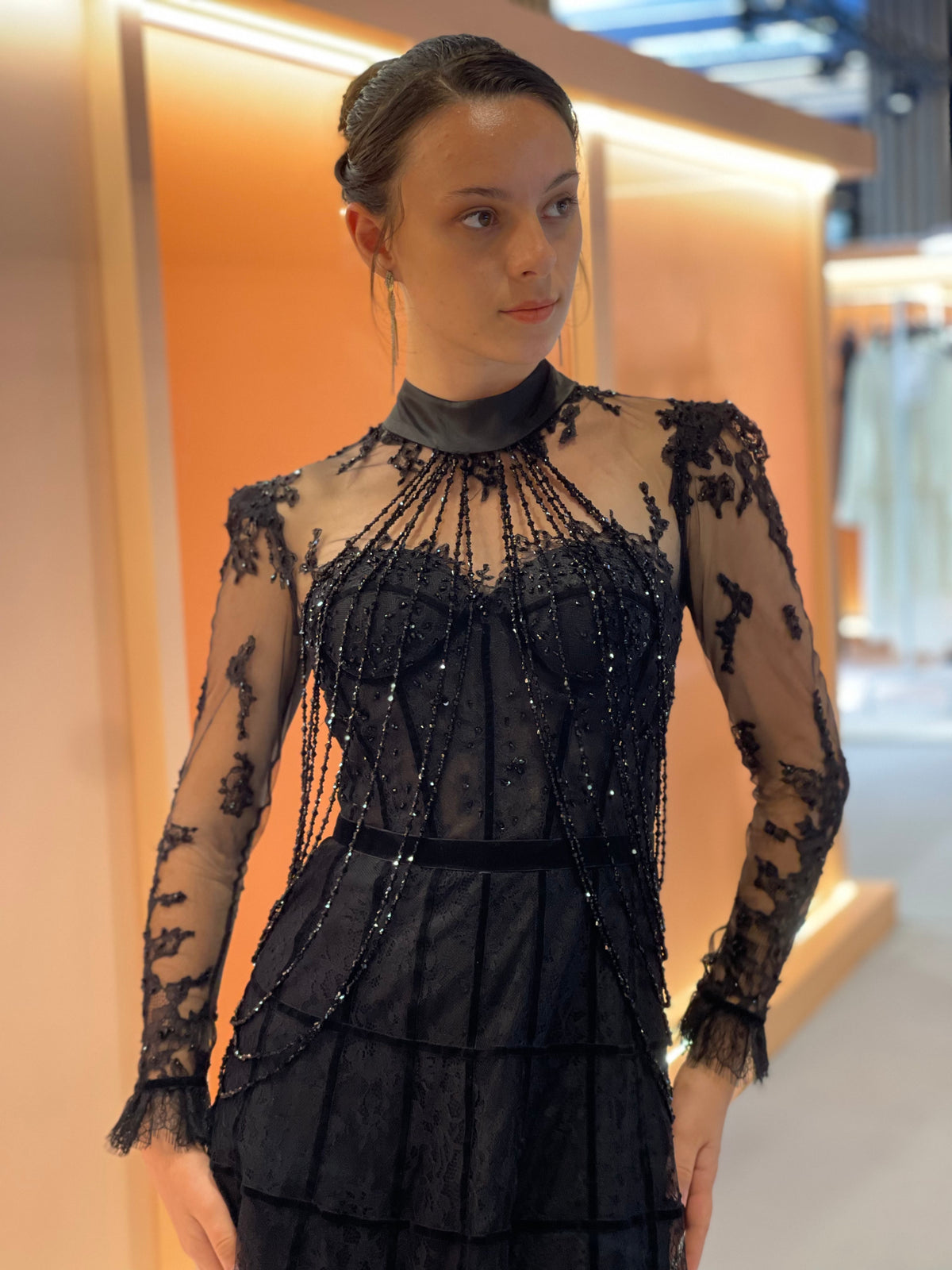 Sheer Lace Corset Evening Gown – TB24005