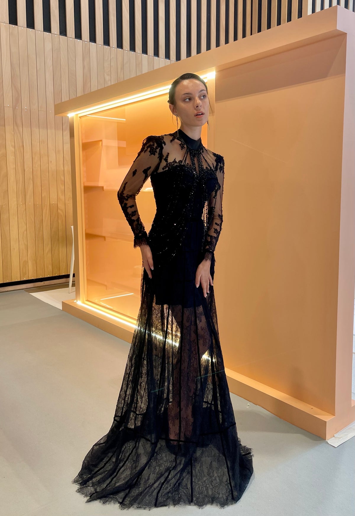 Sheer Lace Corset Evening Gown – TB24005