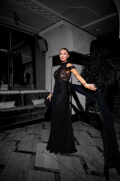 Crystal Draped Evening Gown – TB24003