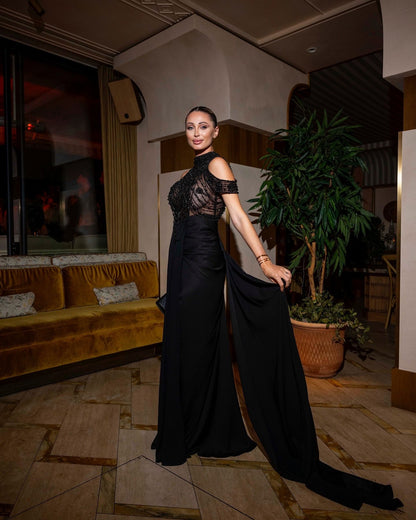 Crystal Draped Evening Gown – TB24003