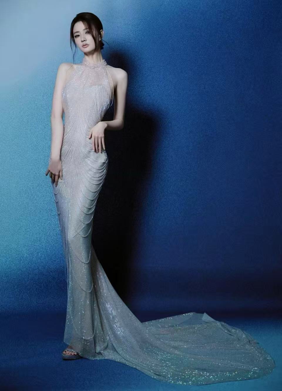 Crystal-Draped Halter Mermaid Gown – TBL440633