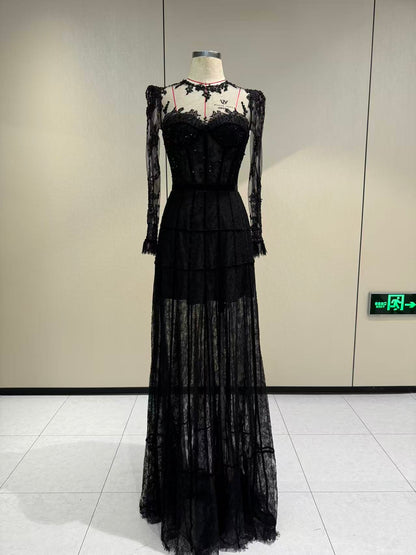Sheer Lace Corset Evening Gown – TB24005