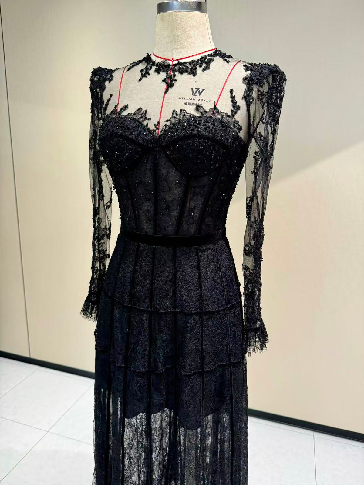 Sheer Lace Corset Evening Gown – TB24005