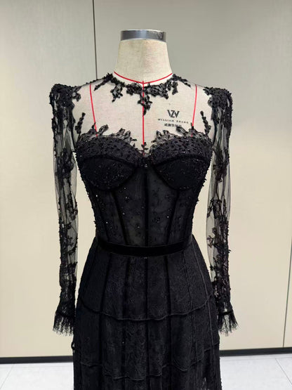 Sheer Lace Corset Evening Gown – TB24005