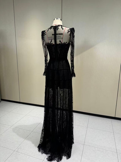 Sheer Lace Corset Evening Gown – TB24005