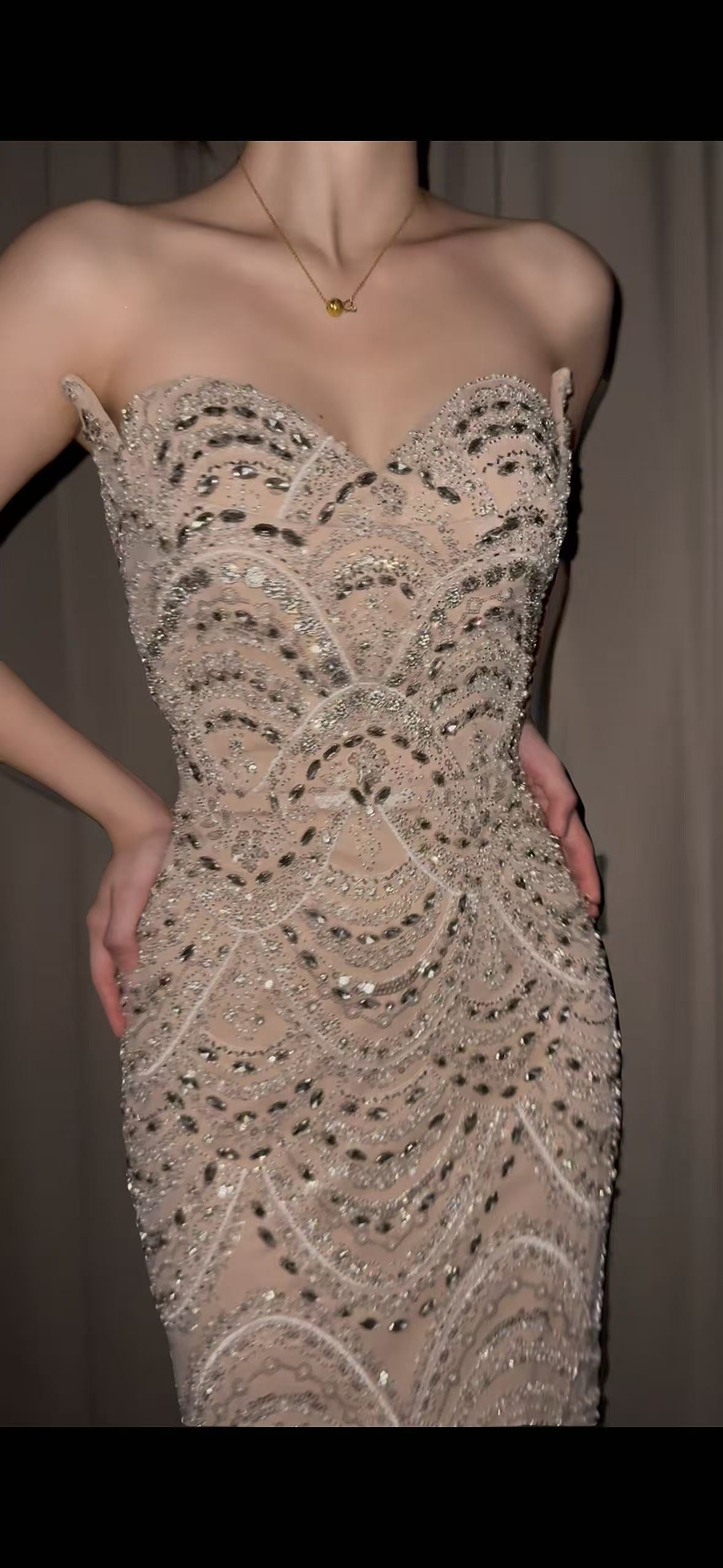 Crystal-Embellished Strapless Mermaid Gown – TBL440648