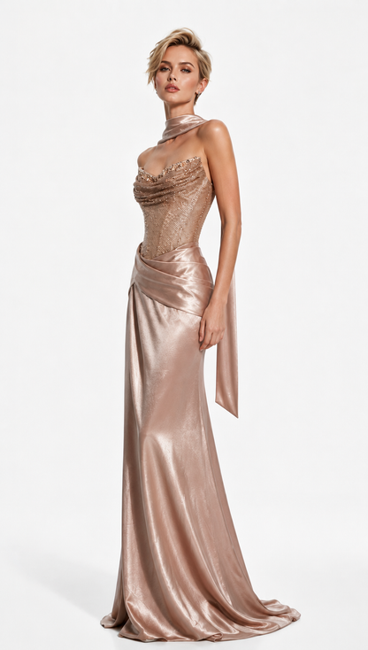 Crystal Corset Satin Evening Gown – TBL440636