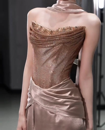 Crystal Corset Satin Evening Gown – TBL440636