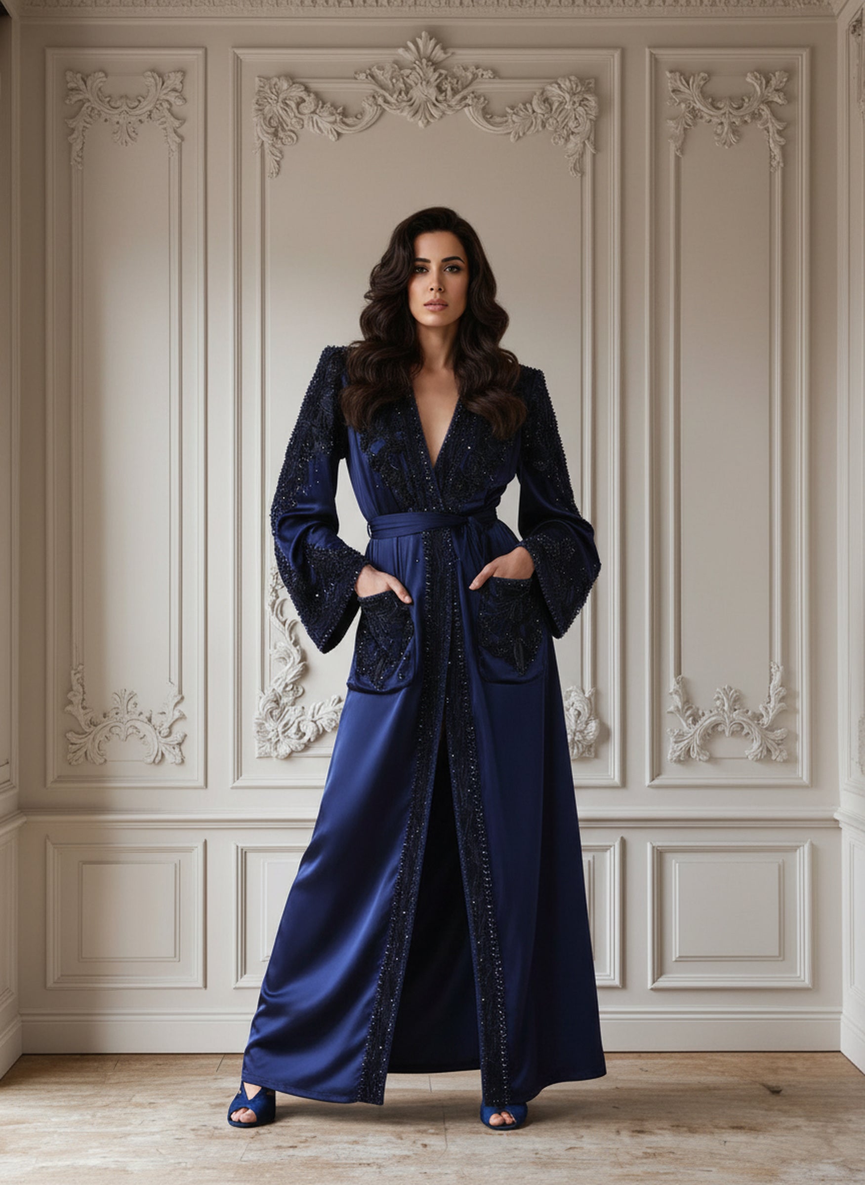 V&LOVE Blue Embellished Surplice High-Slit Gown — view 2