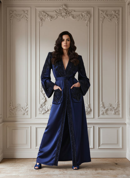 V&LOVE Blue Embellished Surplice High-Slit Gown — view 2