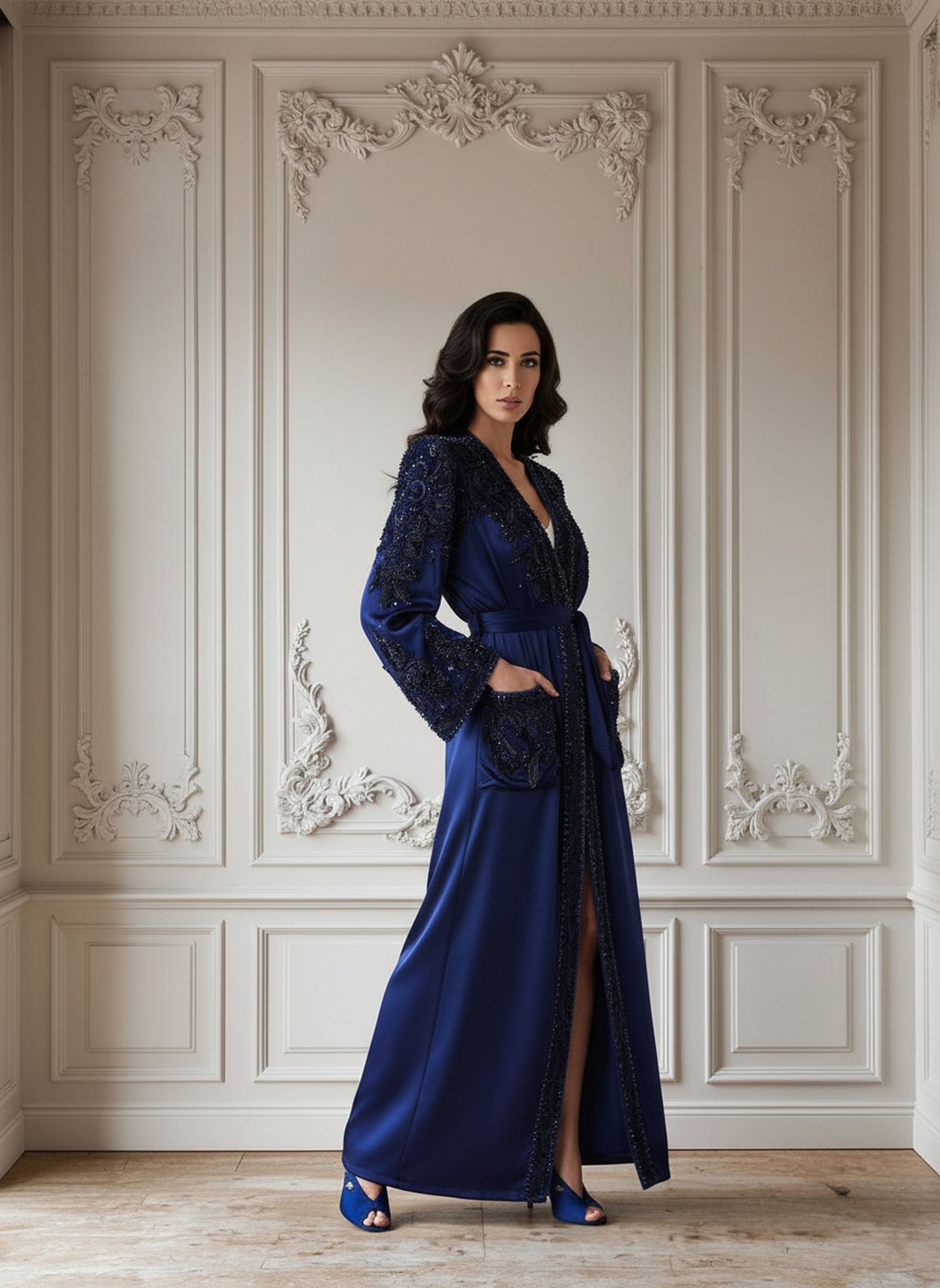 V&LOVE Blue Embellished Surplice High-Slit Gown — view 4