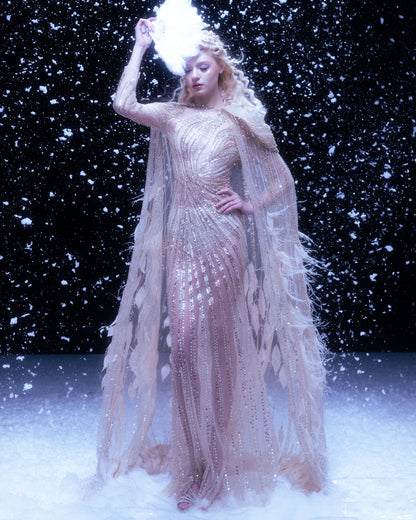 V&LOVE Crystal Embellished Cape Gown — view 1