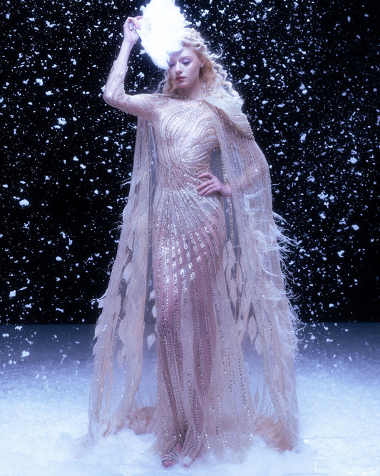 V&LOVE Crystal Embellished Cape Gown — view 1