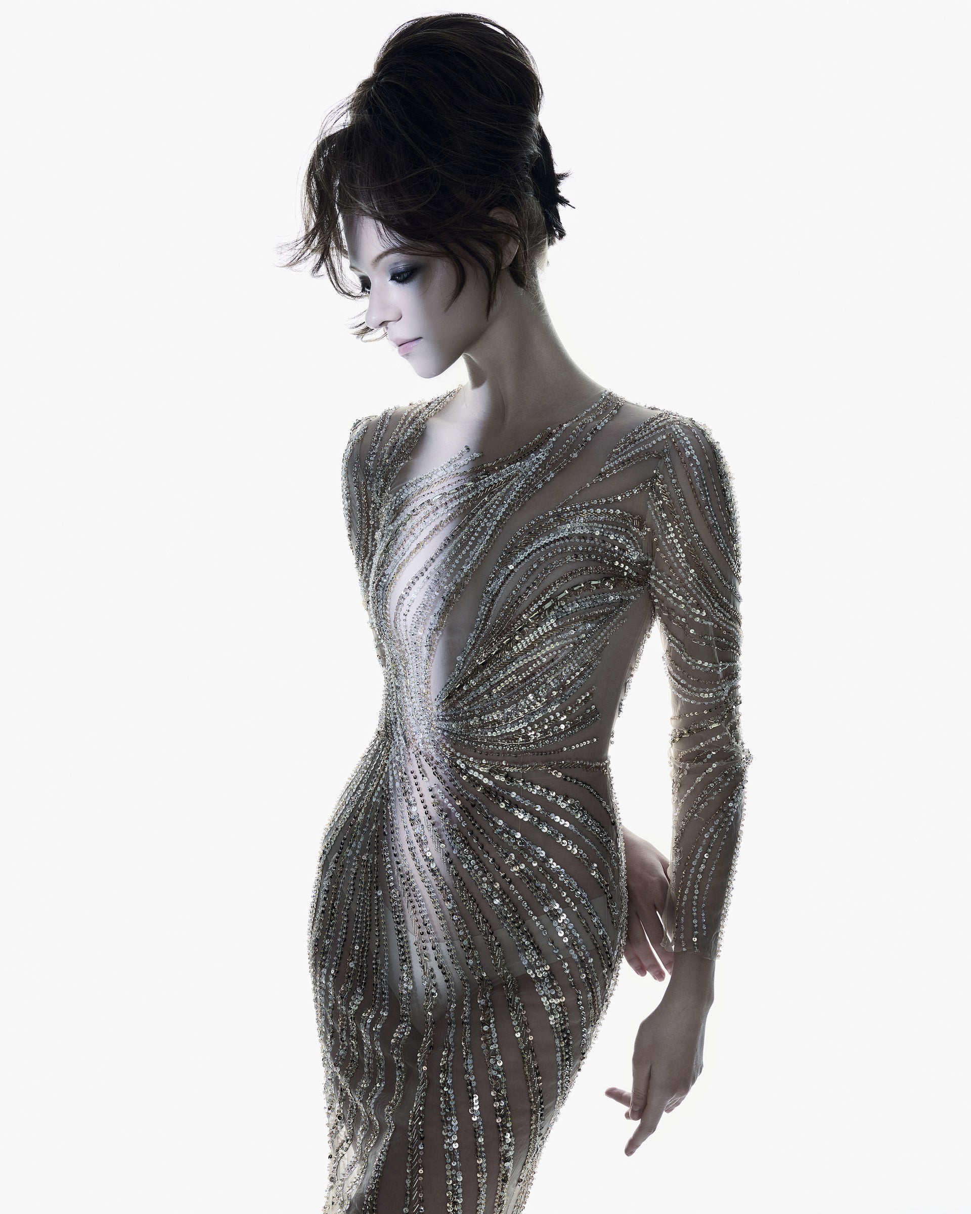 V&LOVE Embellished Asymmetric Line Long-Sleeve Gown — view 1