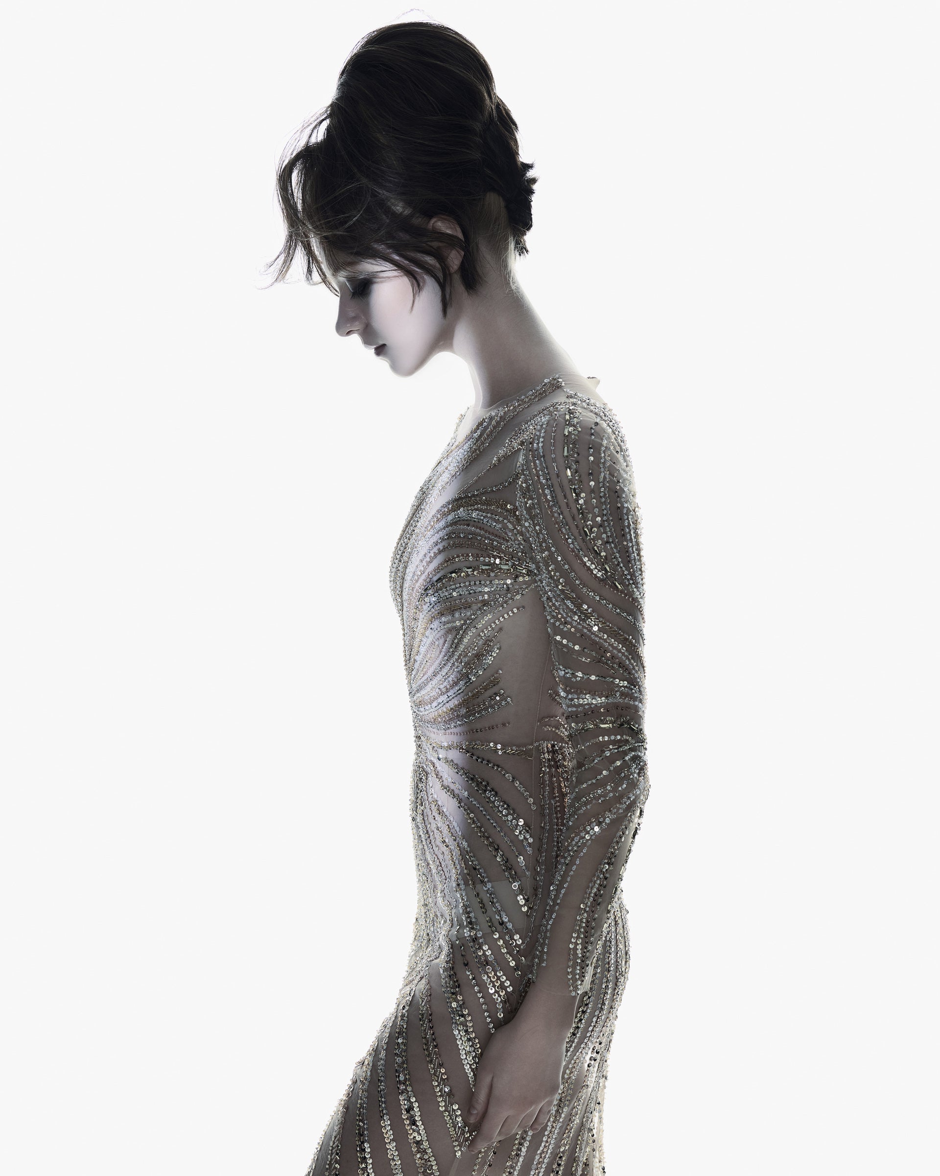 V&LOVE Embellished Asymmetric Line Long-Sleeve Gown — view 2