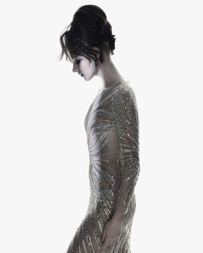 V&LOVE Embellished Asymmetric Line Long-Sleeve Gown — view 2