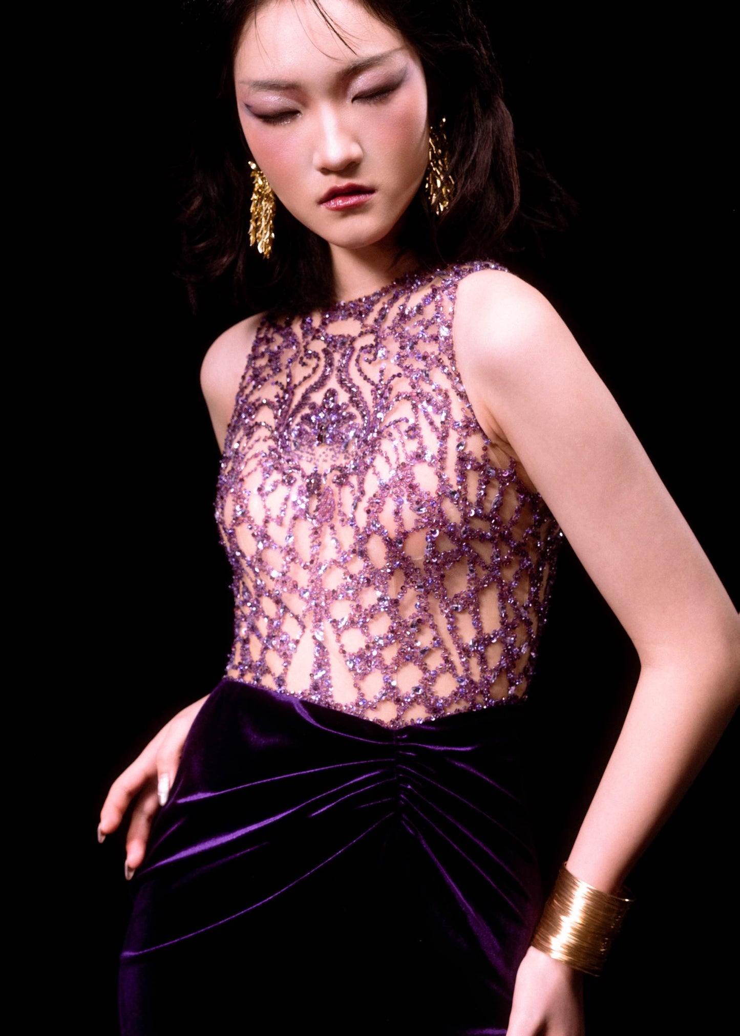 V&LOVE Embellished High-Slit Velvet Gown — view 3