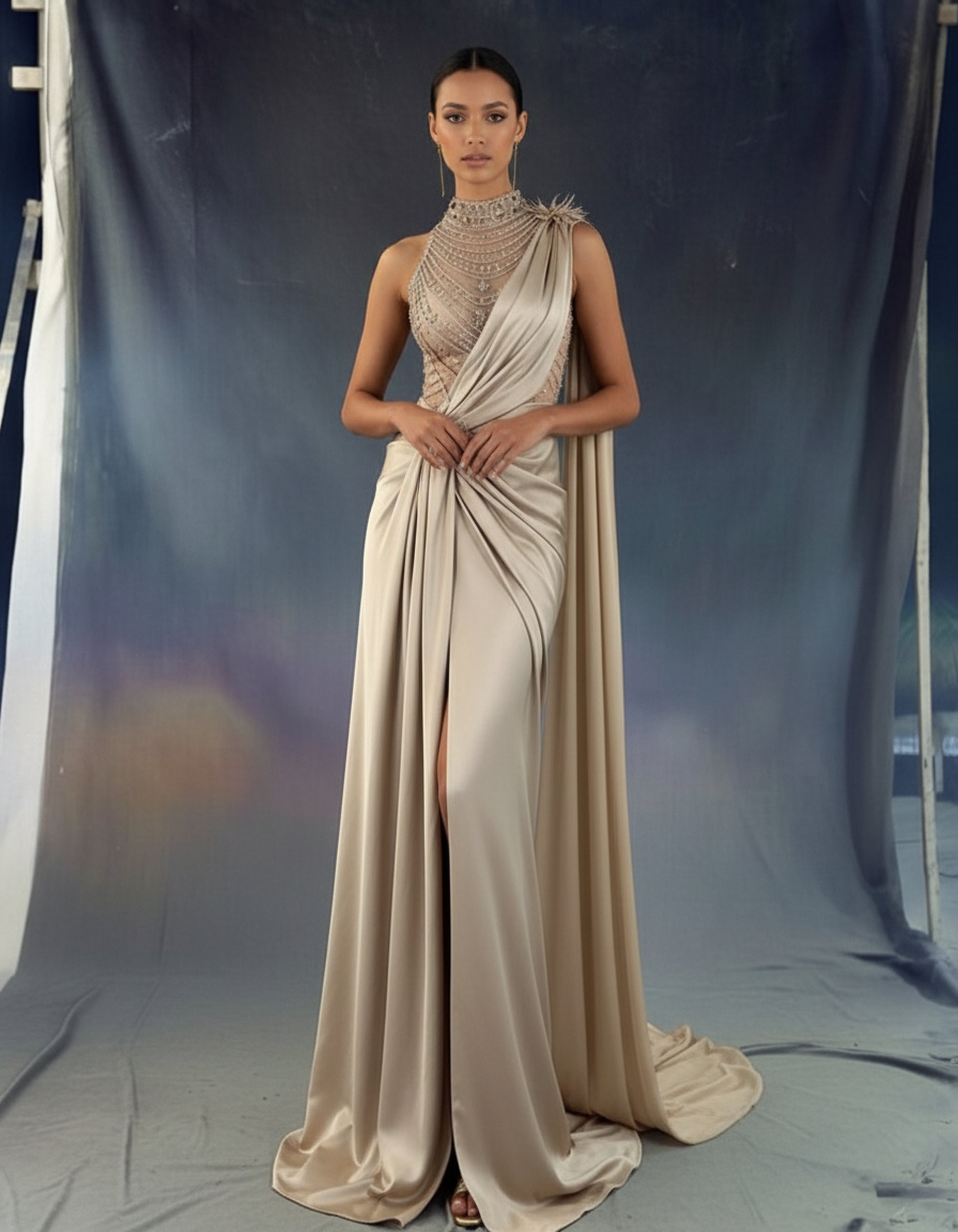 V&LOVE Embellished One-Shoulder Gown — view 1
