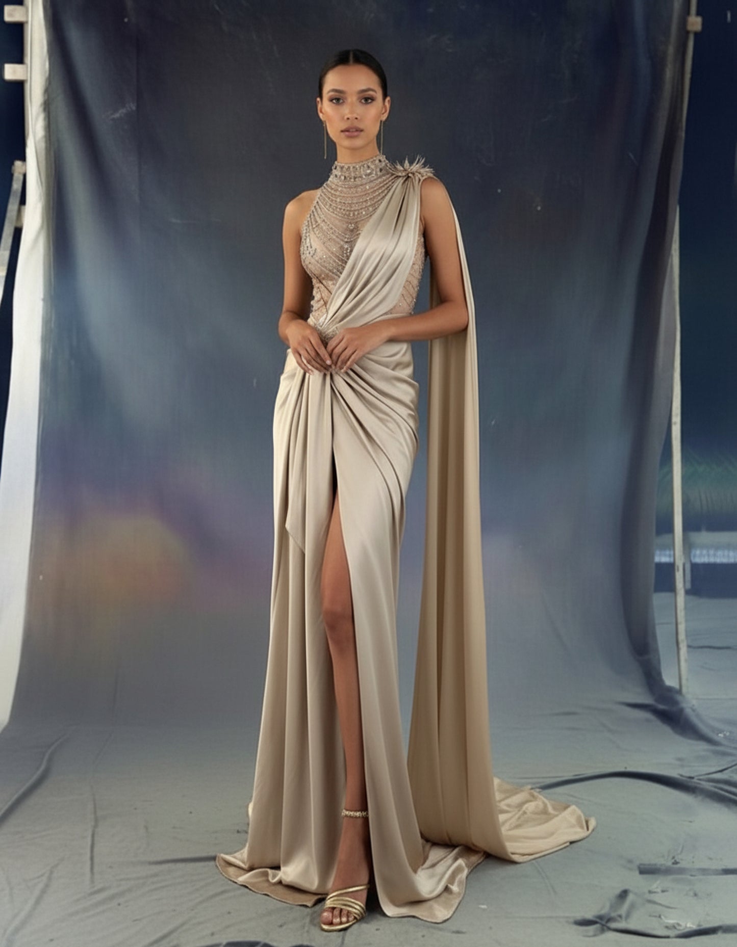 V&LOVE Embellished One-Shoulder Gown — view 2