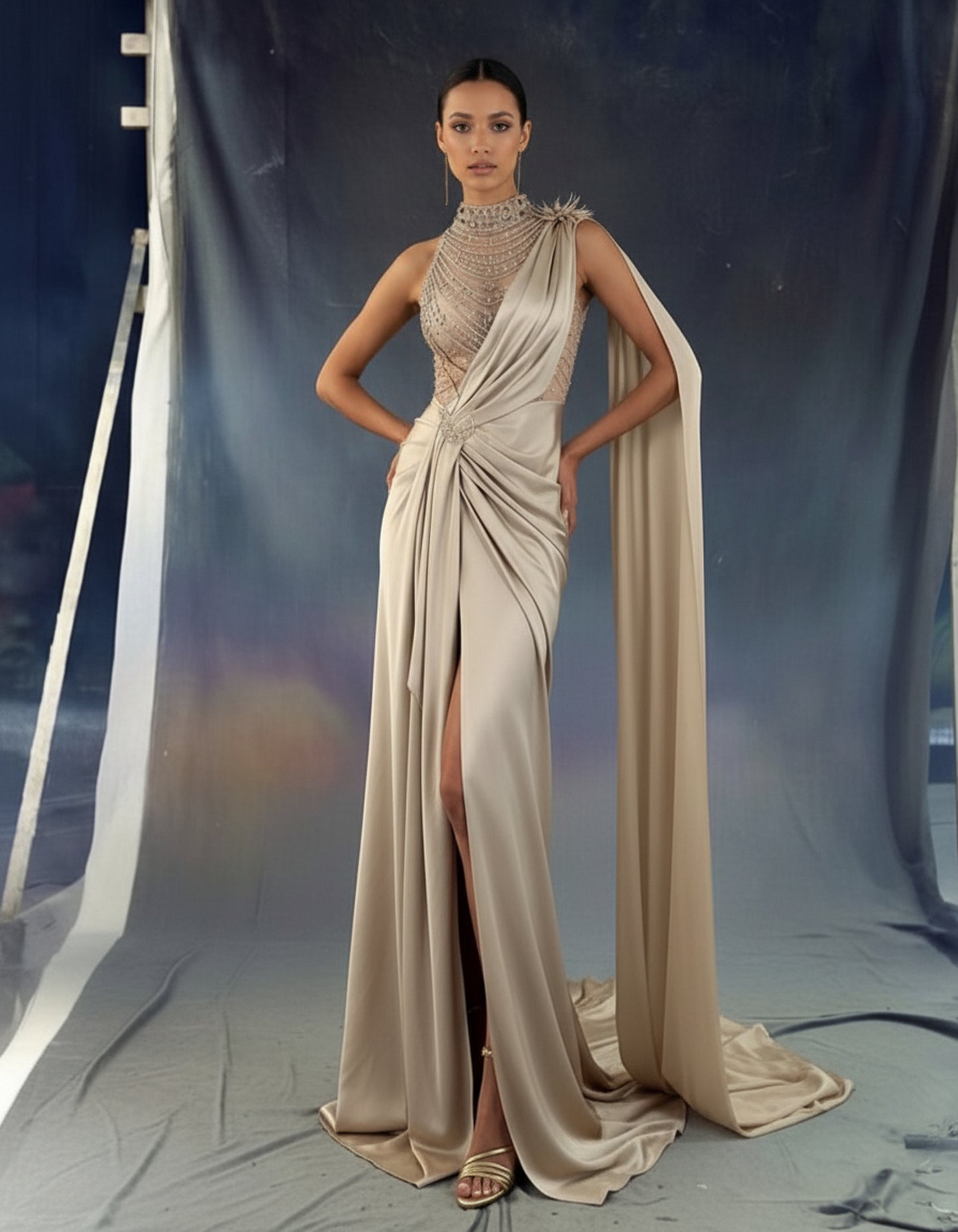 V&LOVE Embellished One-Shoulder Gown — view 8