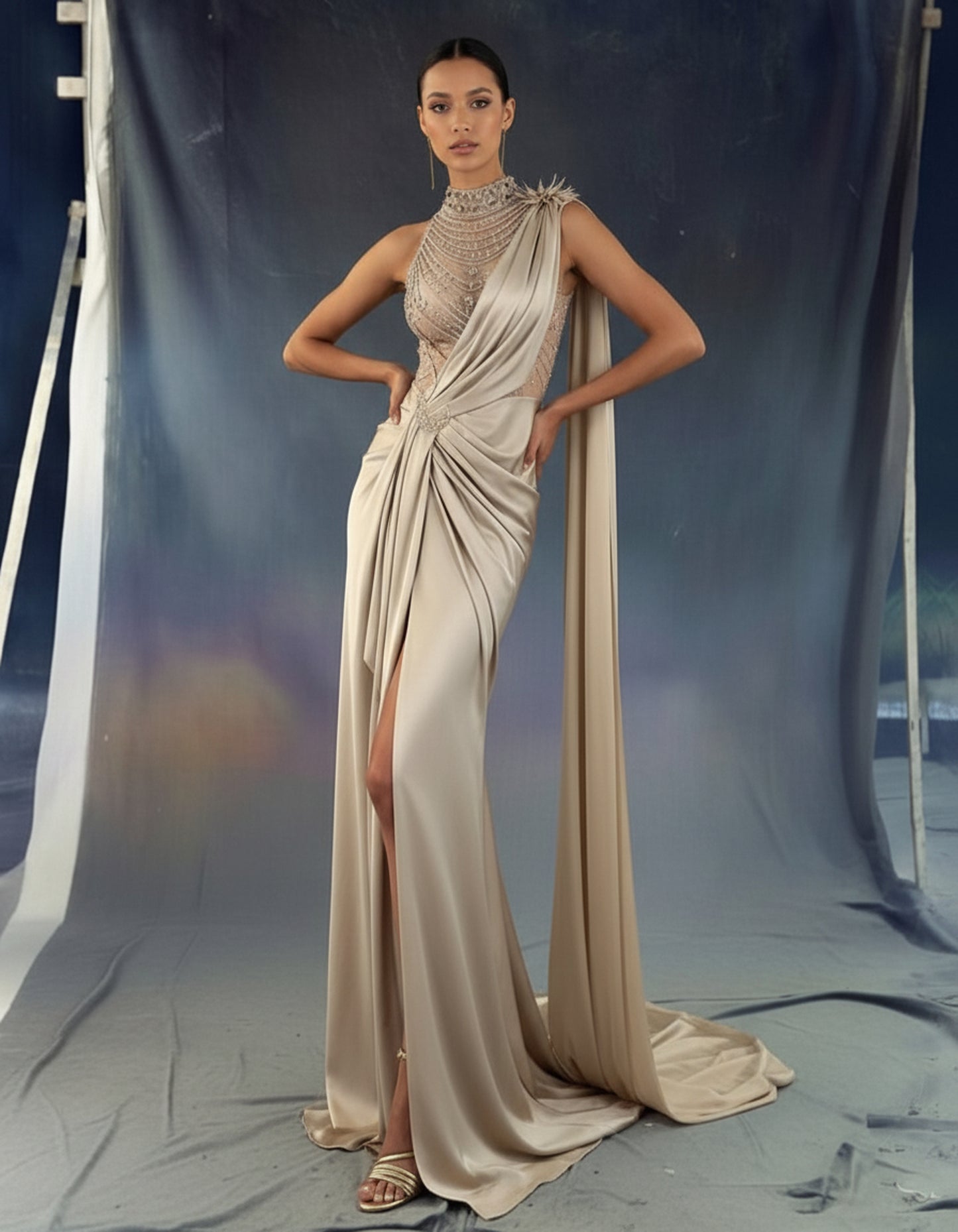 V&LOVE Embellished One-Shoulder Gown — view 9
