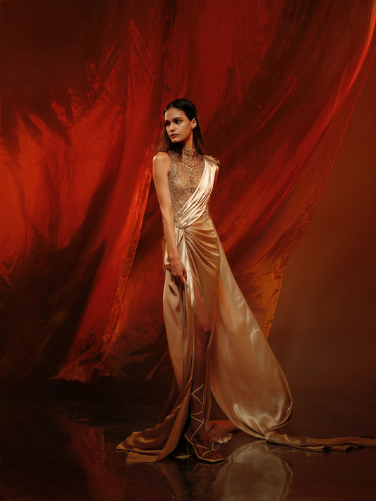 V&LOVE Embellished One-Shoulder High-Slit Gown — view 1