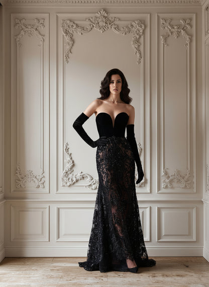 V&LOVE Embellished Strapless Velvet Lace Mermaid Gown — view 2