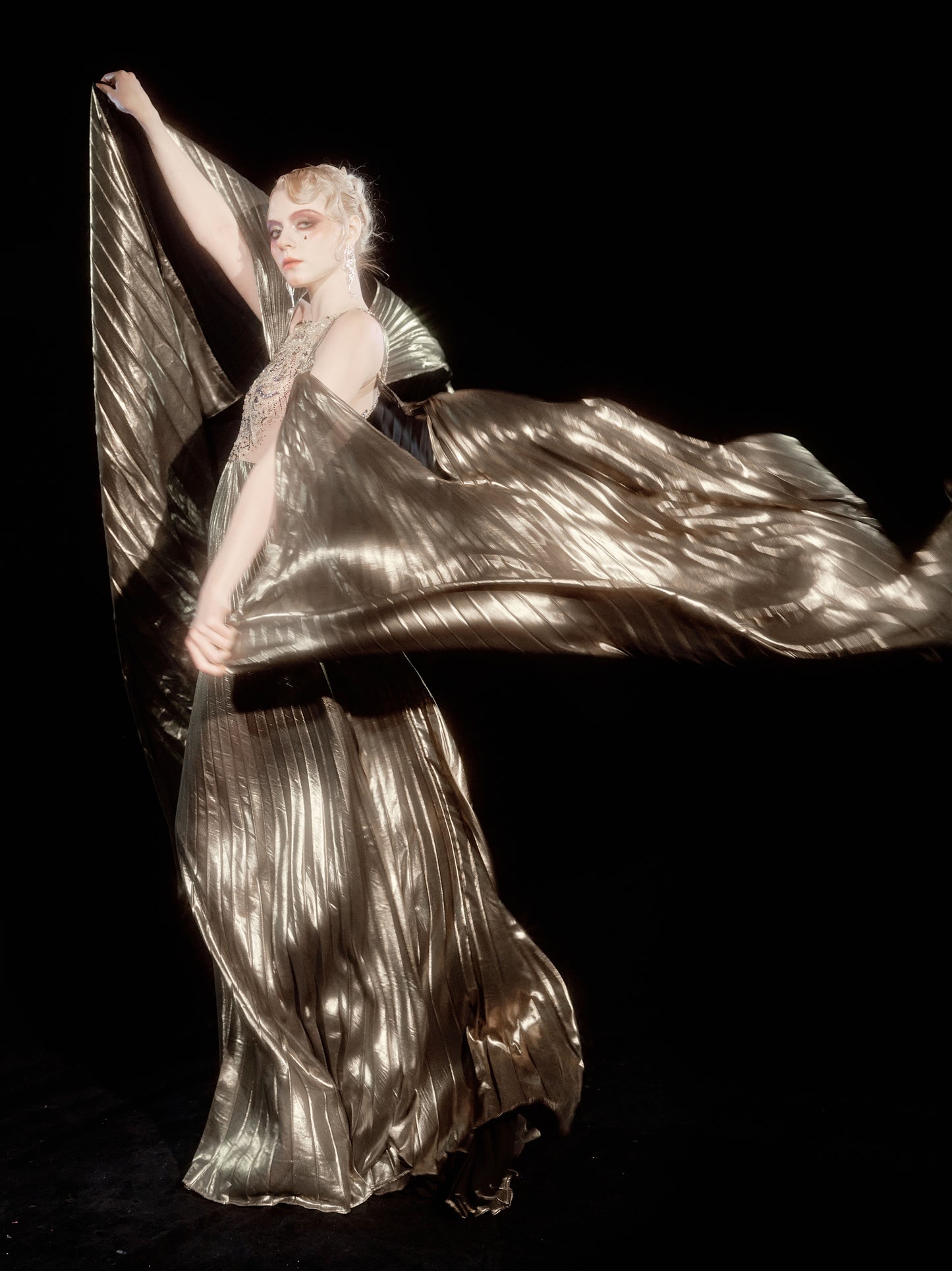 V&LOVE Gold Foil Embellished Pleated Gown — view 1