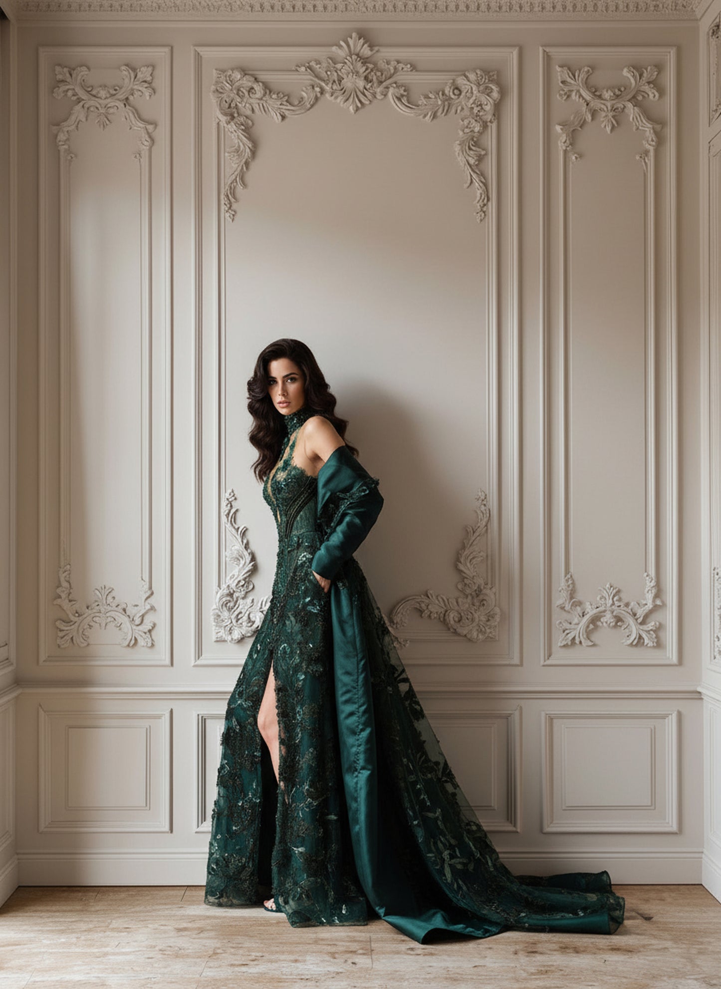 V&LOVE Green Deep V-Neck A-Line Spaghetti Strap Gown — view 2