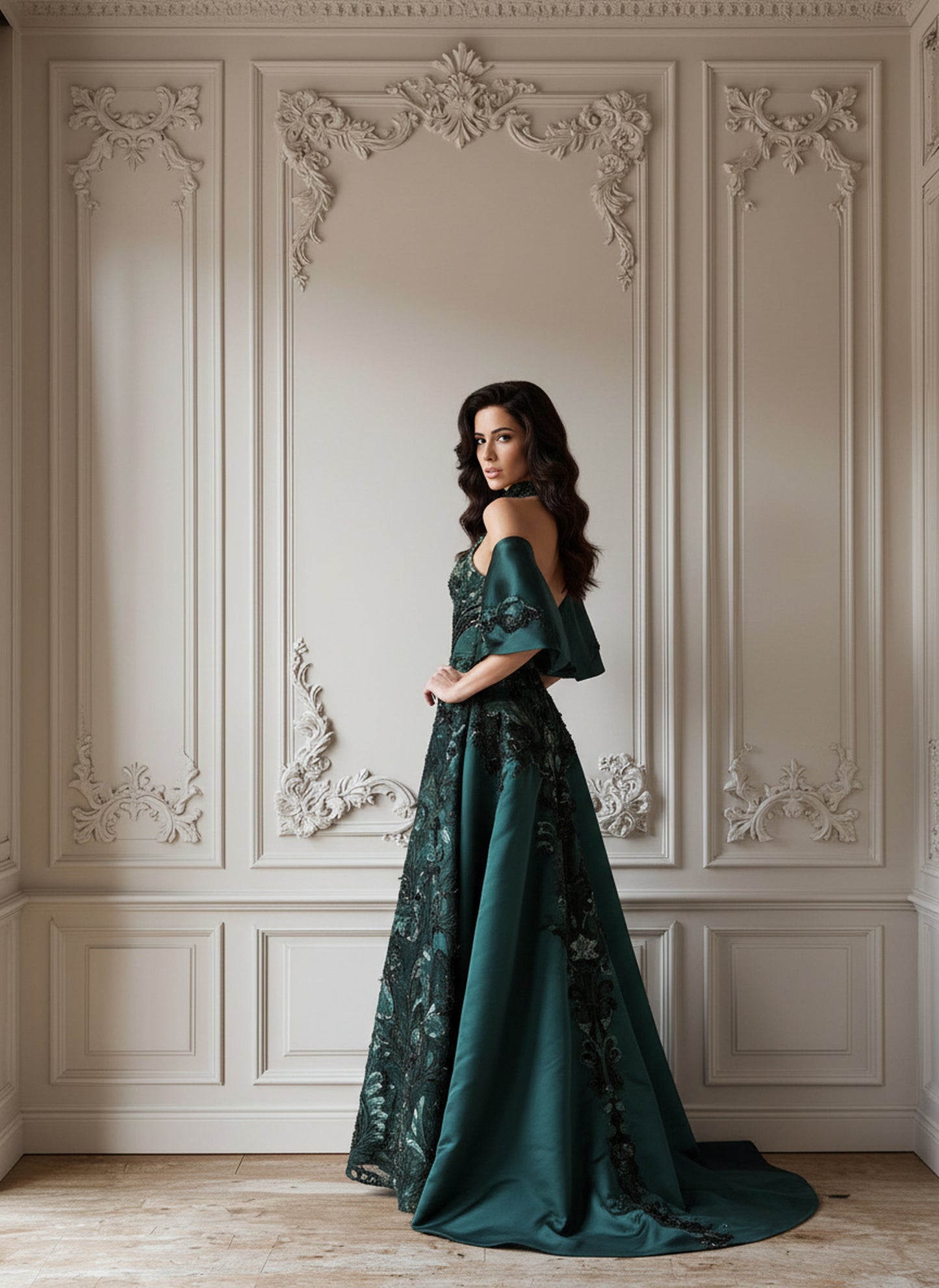 V&LOVE Green Deep V-Neck A-Line Spaghetti Strap Gown — view 6