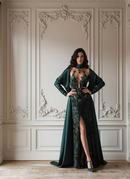 V&LOVE Green Deep V-Neck A-Line Spaghetti Strap Gown — view 7