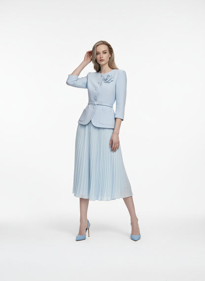 V&LOVE Light Blue Floral Pleated Dress — view 2