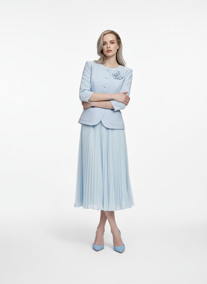 V&LOVE Light Blue Floral Pleated Dress — view 3