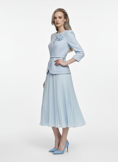 V&LOVE Light Blue Floral Pleated Dress — view 4