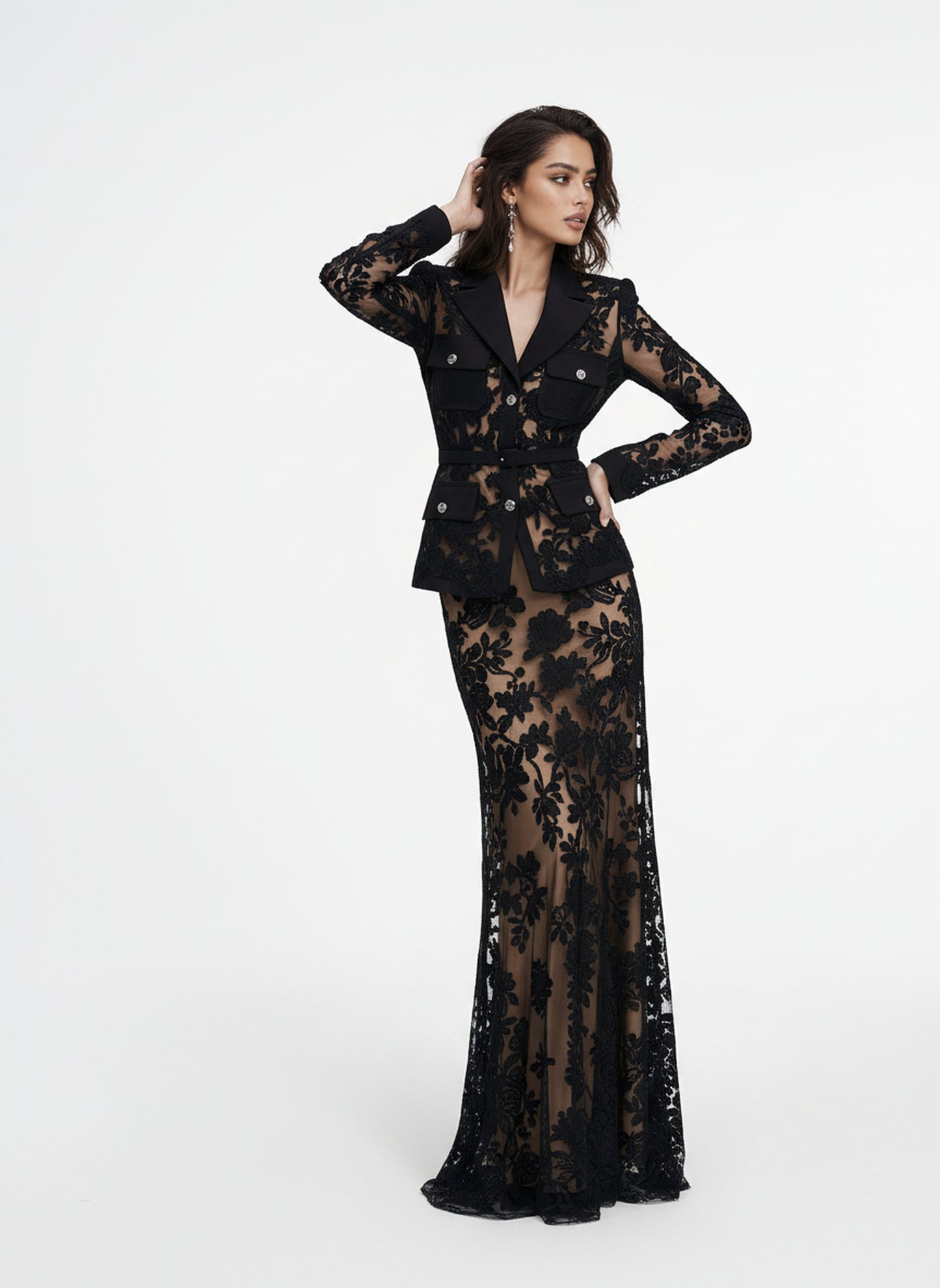 V&LOVE Notch Lapel Lace Mermaid Gown — view 2