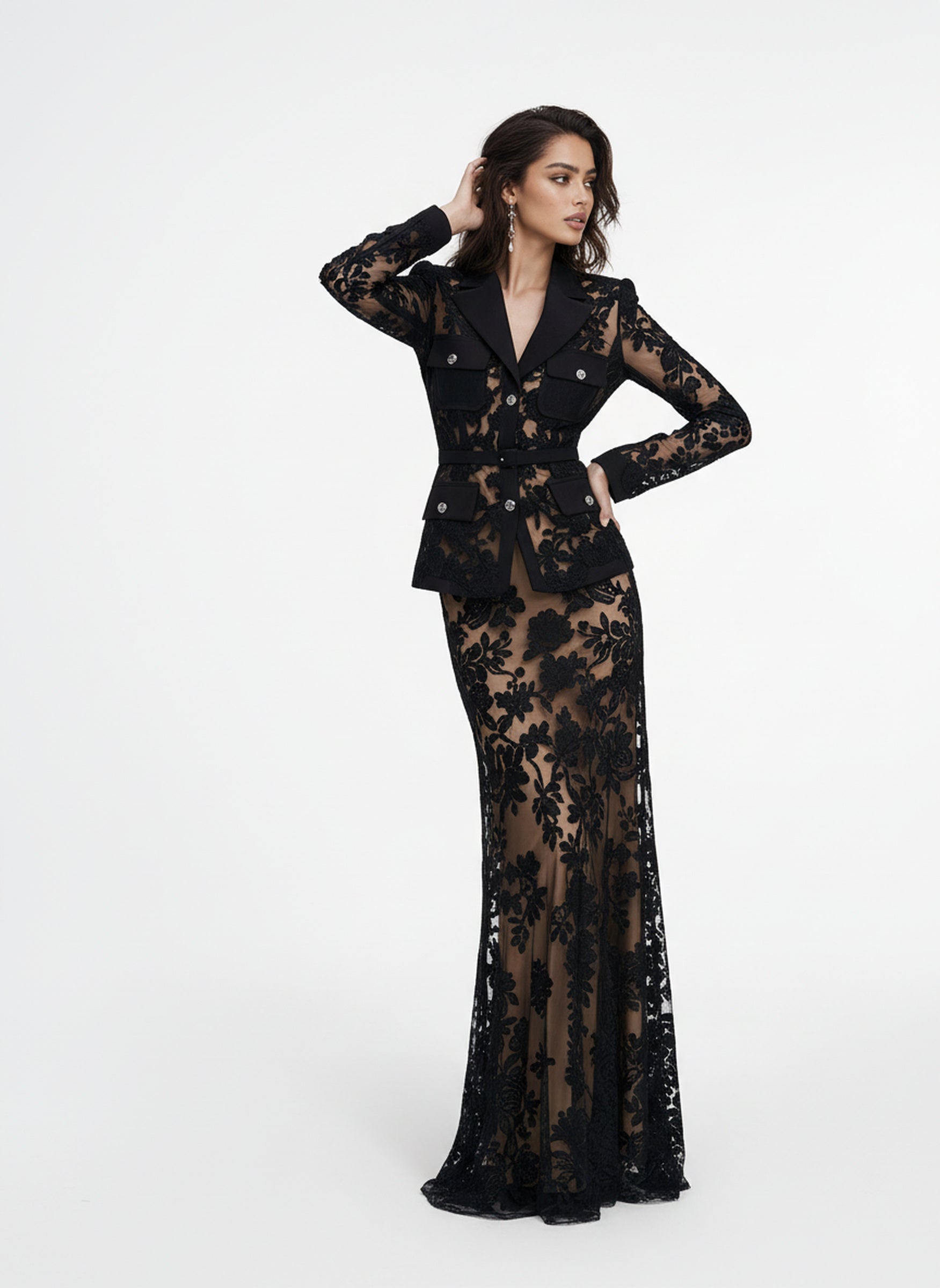 V&LOVE Notch Lapel Lace Mermaid Gown — view 2