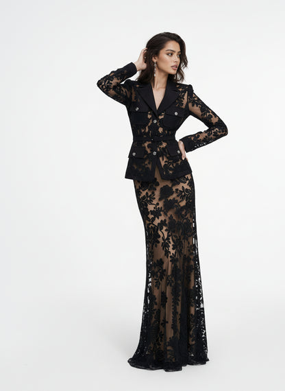 V&LOVE Notch Lapel Lace Mermaid Gown — view 2