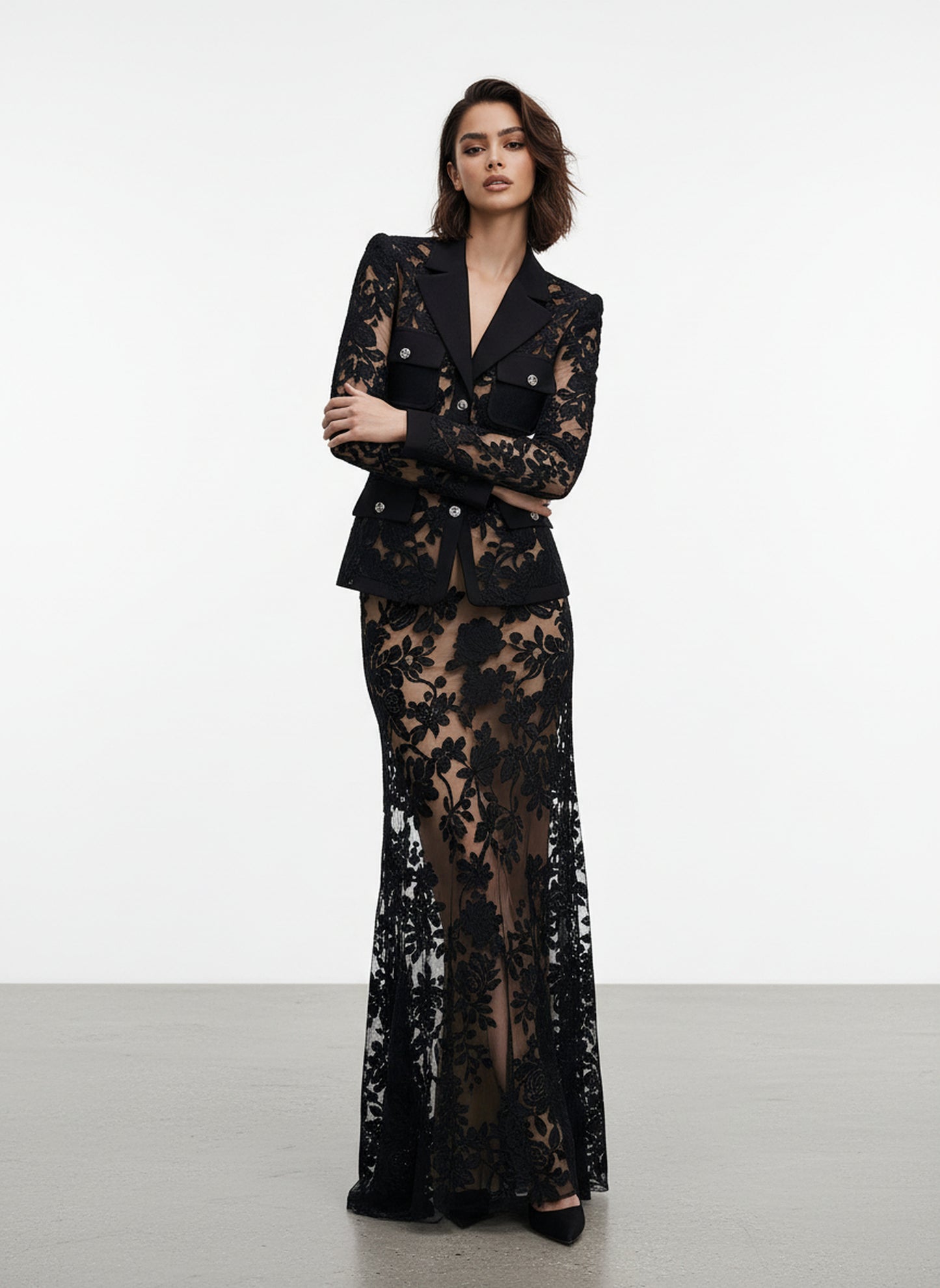 V&LOVE Notch Lapel Lace Mermaid Gown — view 3