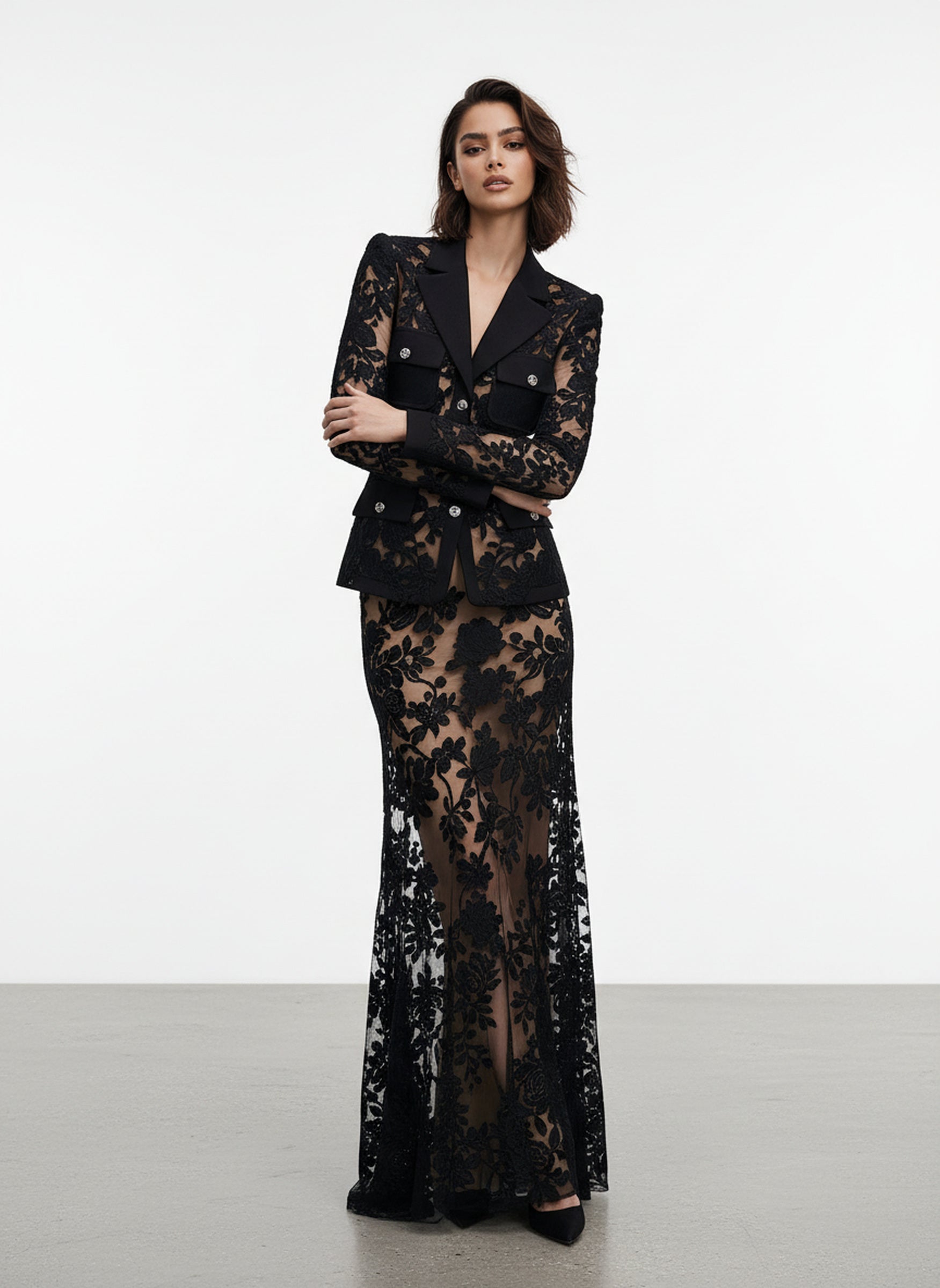 V&LOVE Notch Lapel Lace Mermaid Gown — view 3