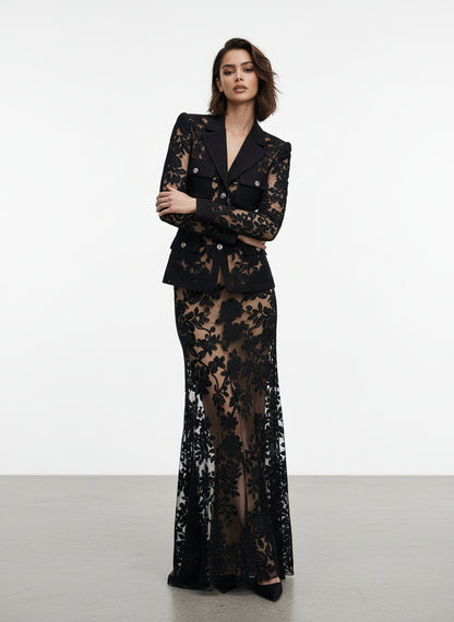V&LOVE Notch Lapel Lace Mermaid Gown — view 3