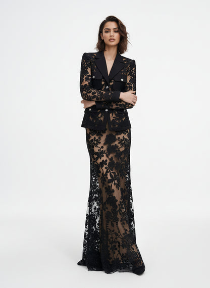 V&LOVE Notch Lapel Lace Mermaid Gown — view 4