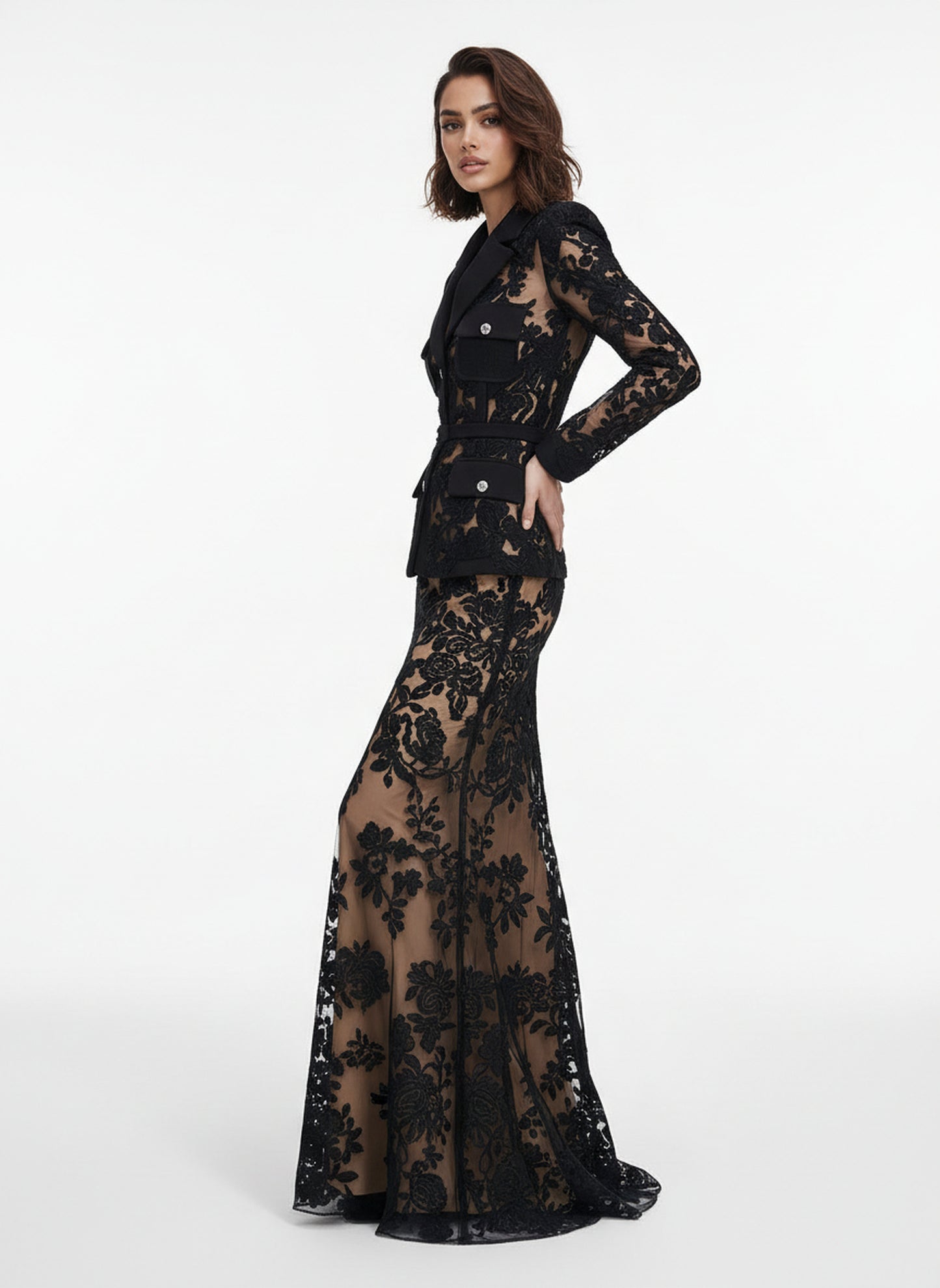 V&LOVE Notch Lapel Lace Mermaid Gown — view 5