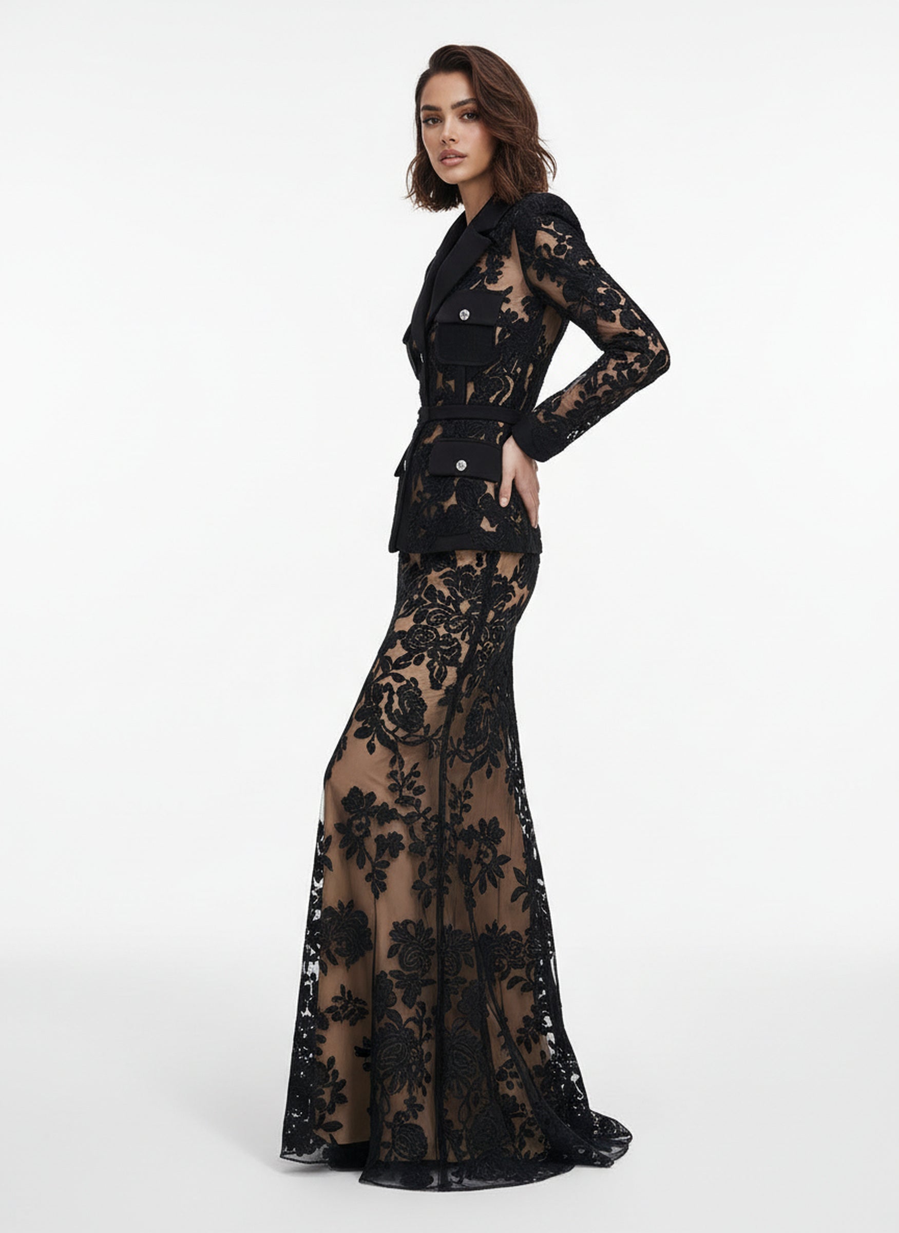 V&LOVE Notch Lapel Lace Mermaid Gown — view 5