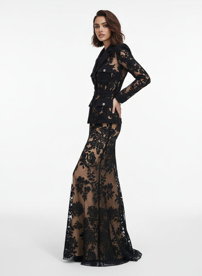 V&LOVE Notch Lapel Lace Mermaid Gown — view 5