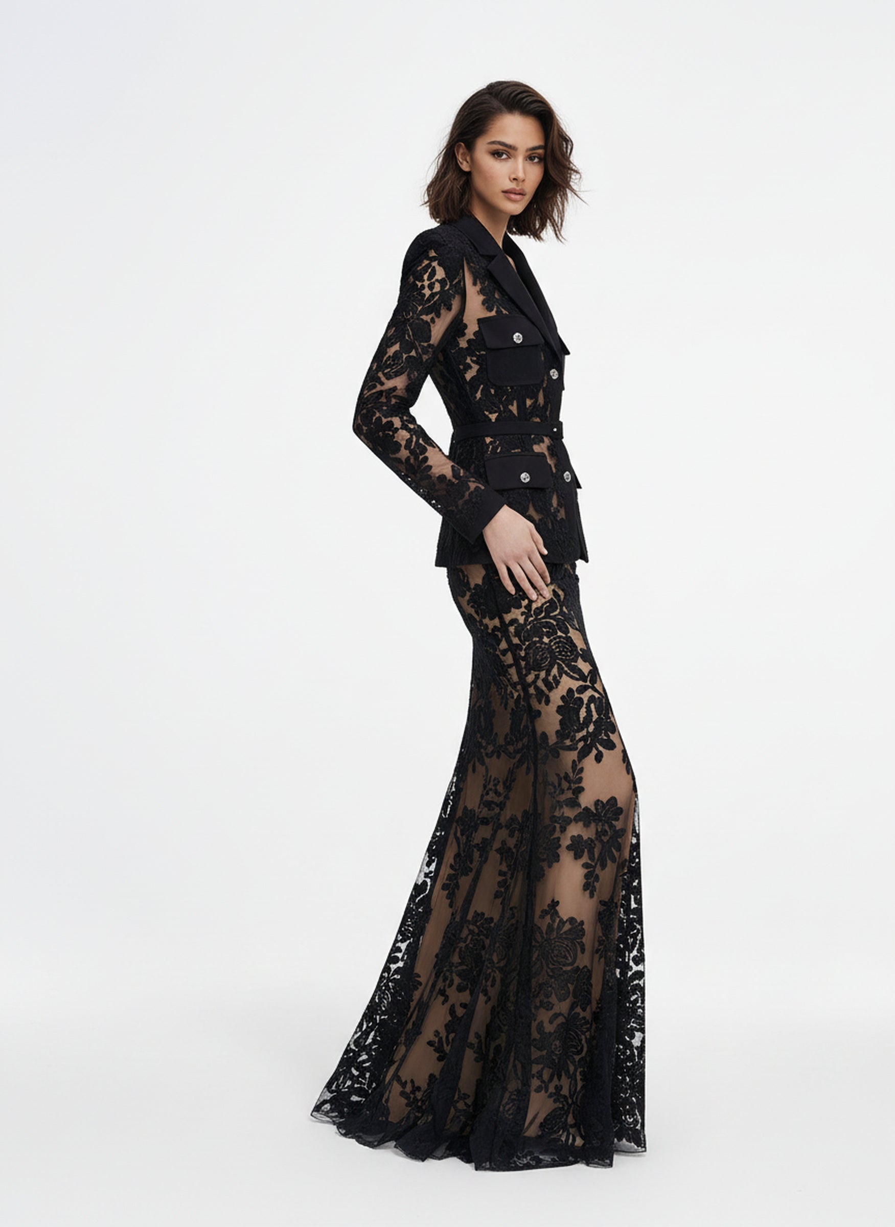 V&LOVE Notch Lapel Lace Mermaid Gown — view 6