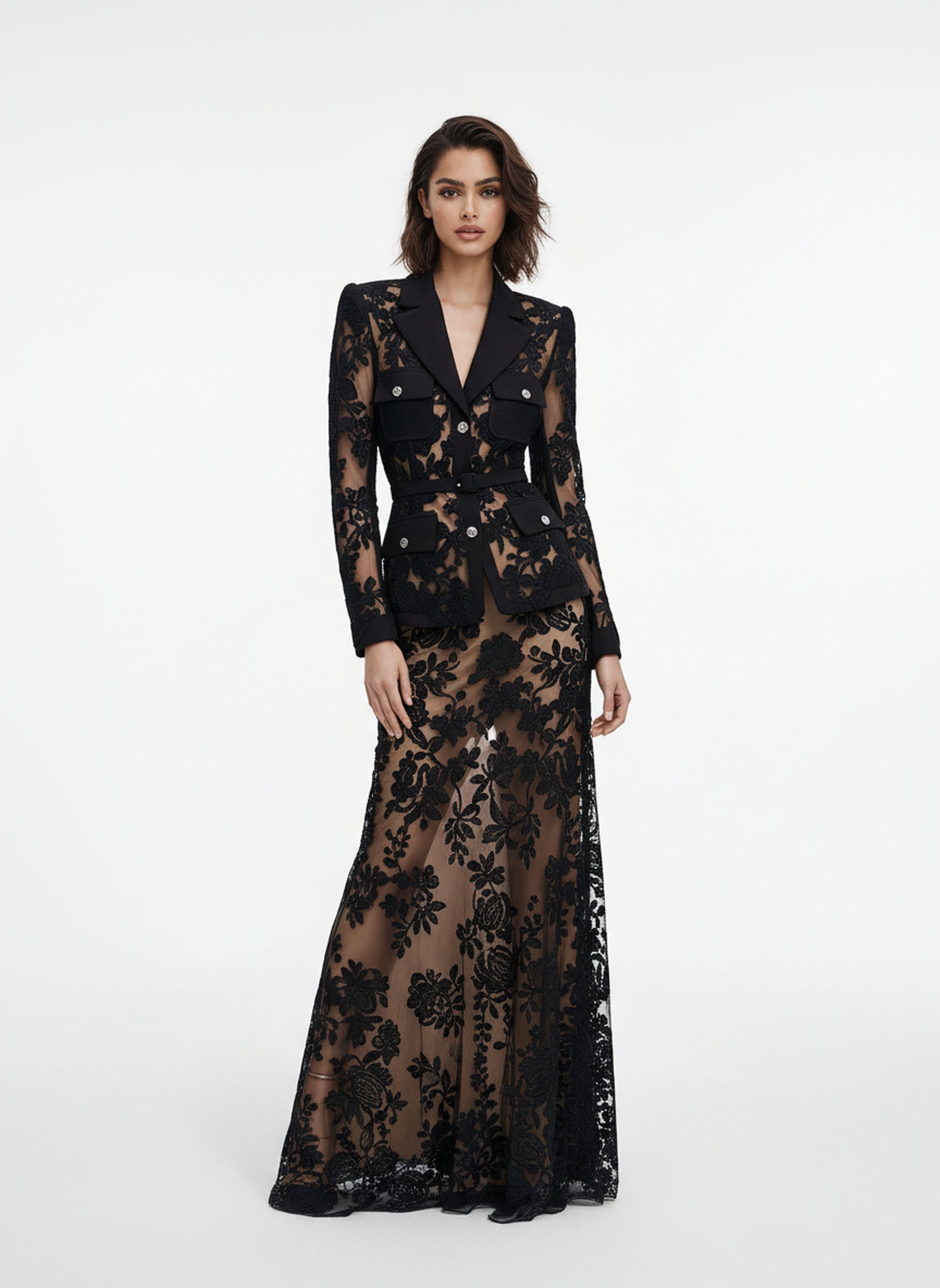 V&LOVE Notch Lapel Lace Mermaid Gown — view 7