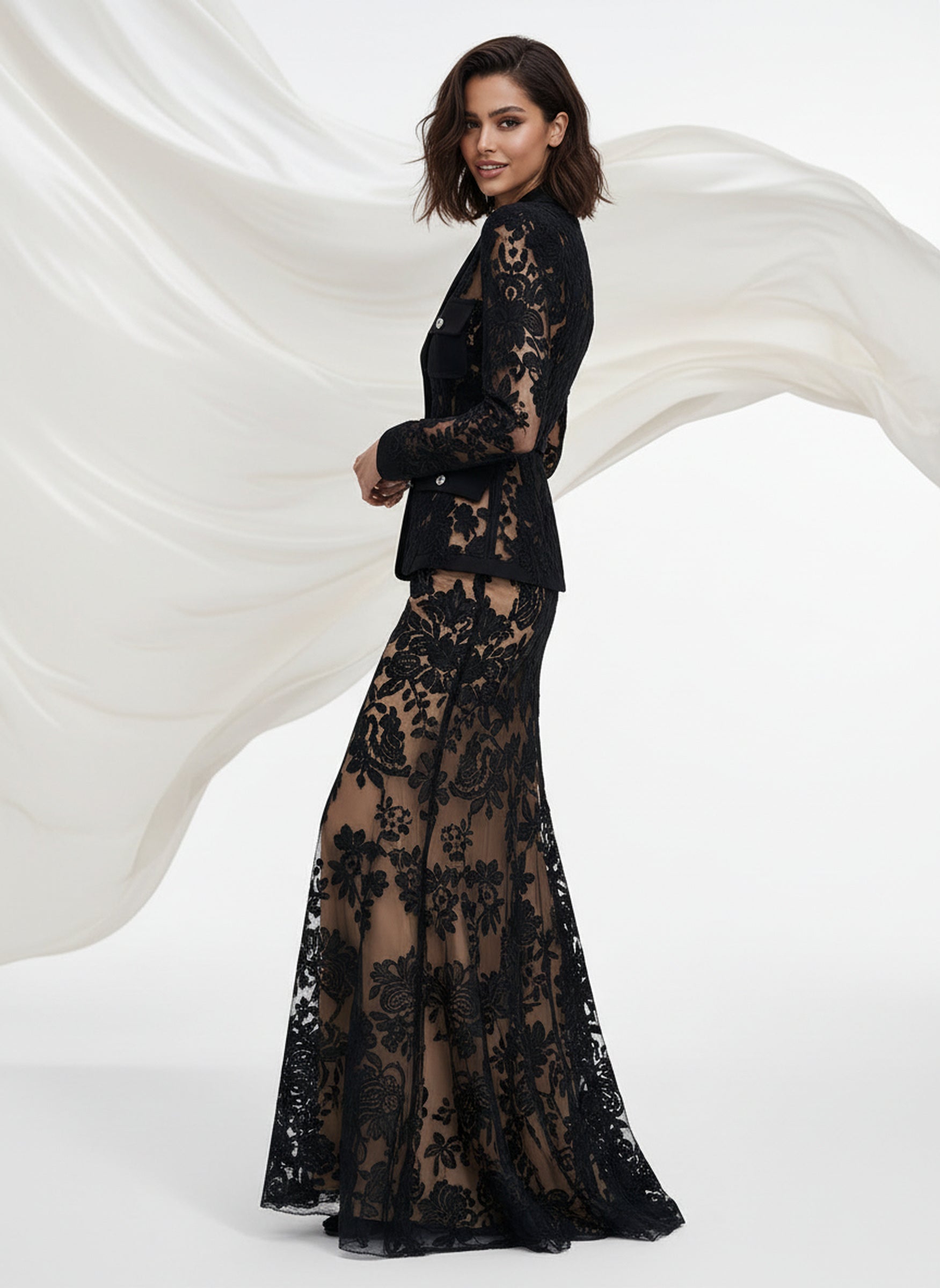V&LOVE Notch Lapel Lace Mermaid Gown — view 8